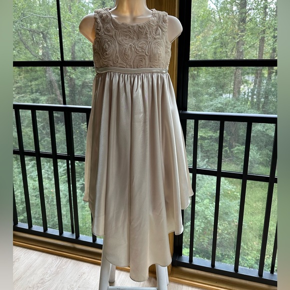 Kid’s Dream Occasion/Flower Girl Champagne Satin Dress Rosette Bodice ~ Kid 9-10 - Picture 3 of 16